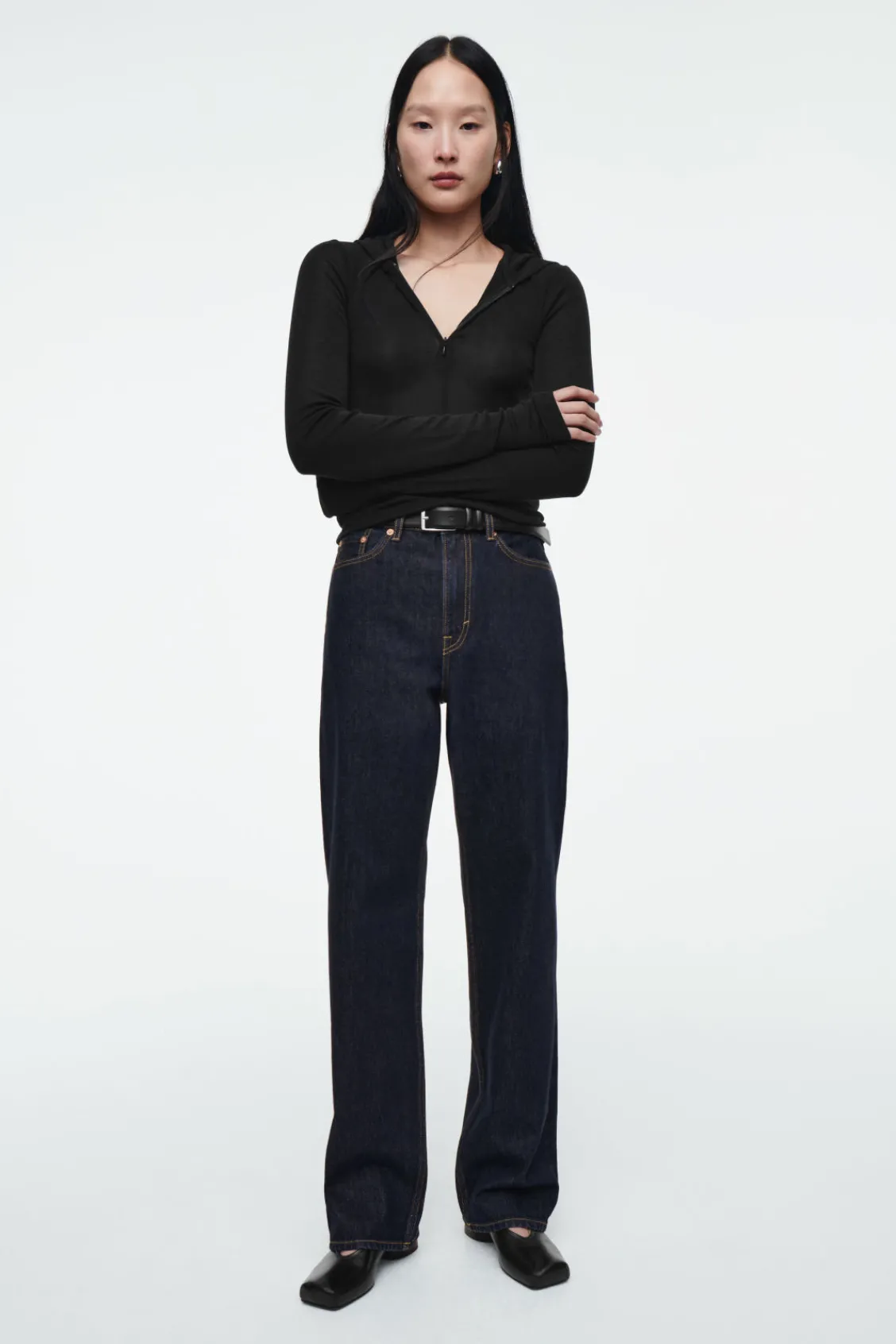 COS SLIM HALF-ZIP WOOL HOODIE-Women Tops | Sweaters & Cardigans