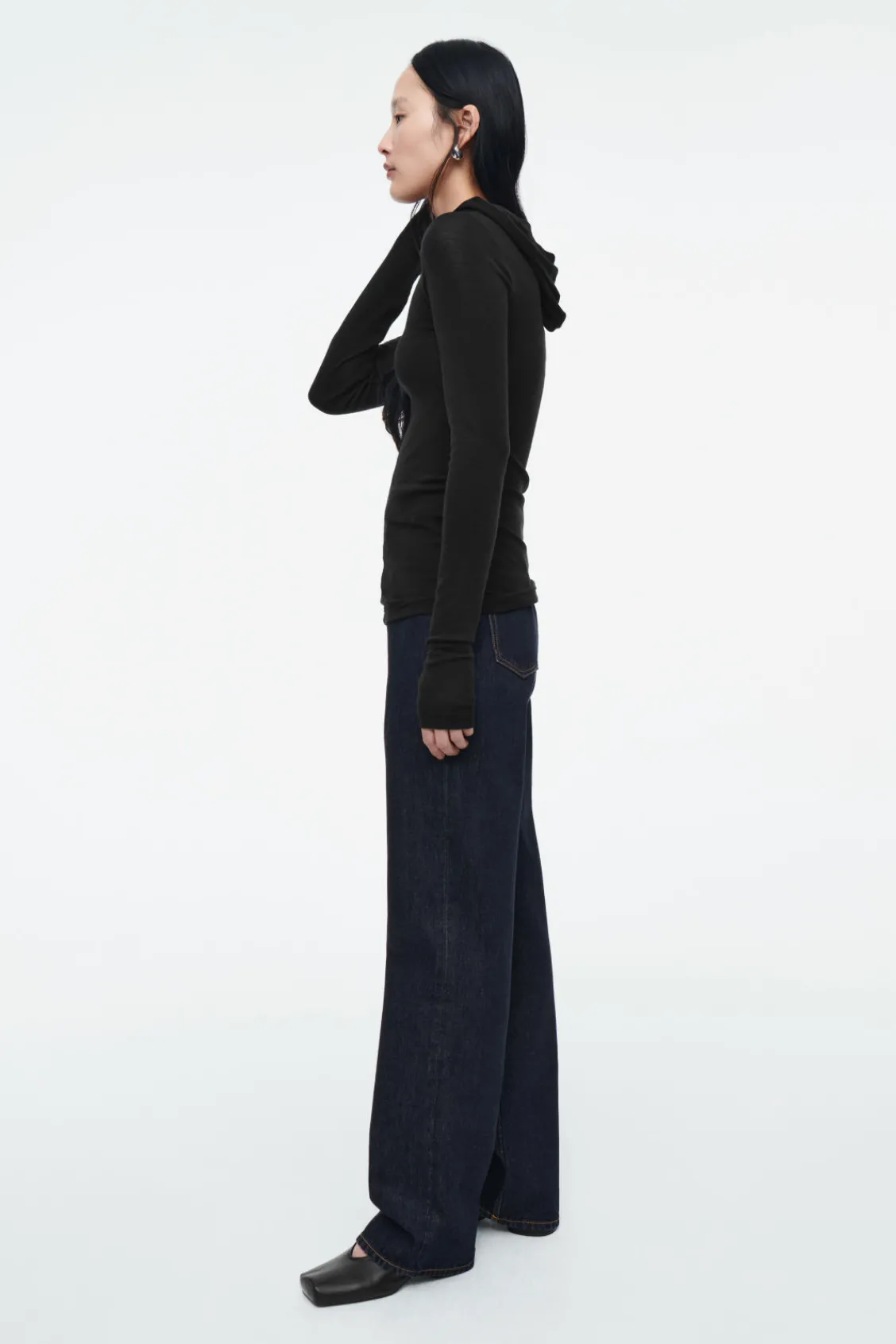 COS SLIM HALF-ZIP WOOL HOODIE-Women Tops | Sweaters & Cardigans