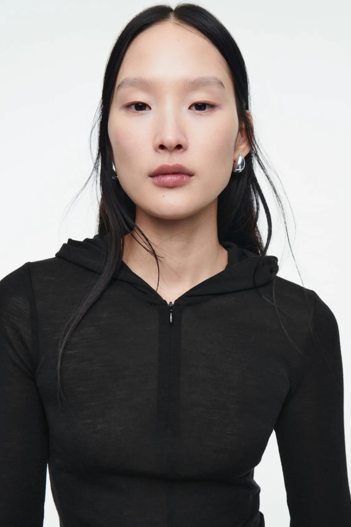 COS SLIM HALF-ZIP WOOL HOODIE-Women Tops | Sweaters & Cardigans
