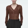 COS SPARKLY RIBBED-KNIT POLO SHIRT-Women Shirts & Blouses | Tops