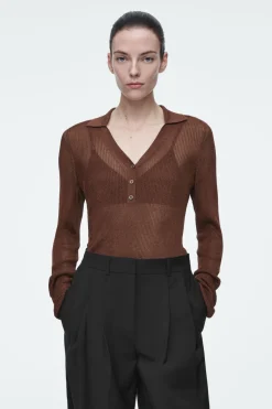 COS SPARKLY RIBBED-KNIT POLO SHIRT-Women Shirts & Blouses | Tops