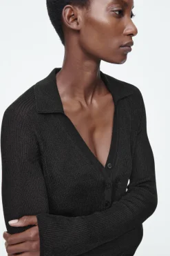 COS SPARKLY RIBBED-KNIT POLO SHIRT-Women Shirts & Blouses | Tops
