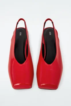COS SQUARE-TOE LEATHER HEELED BALLET PUMPS-Women Shoes