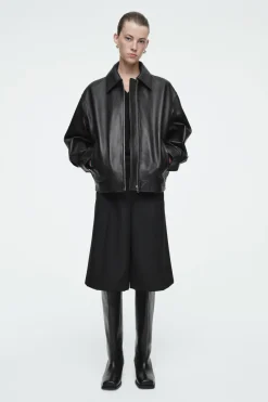 COS SQUARE-TOE LEATHER KNEE-HIGH BOOTS-Women Shoes