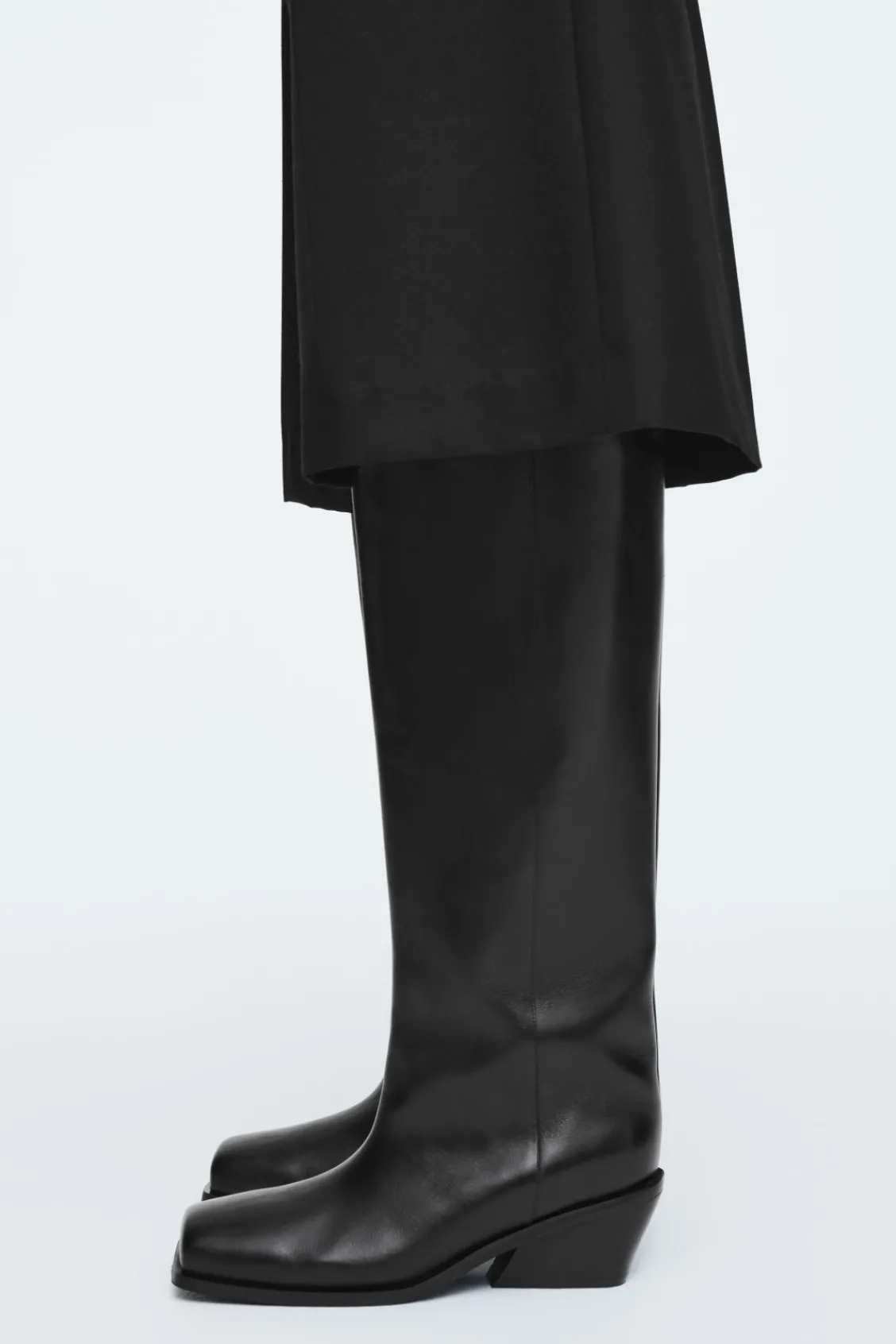 COS SQUARE-TOE LEATHER KNEE-HIGH BOOTS-Women Shoes