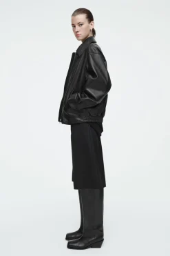 COS SQUARE-TOE LEATHER KNEE-HIGH BOOTS-Women Shoes