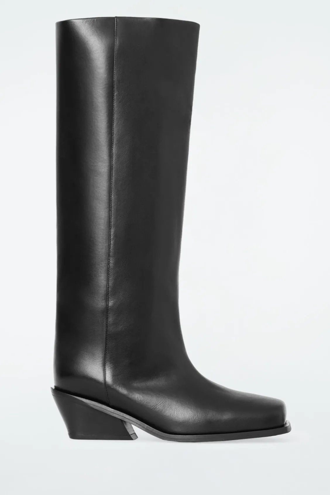 COS SQUARE-TOE LEATHER KNEE-HIGH BOOTS-Women Shoes