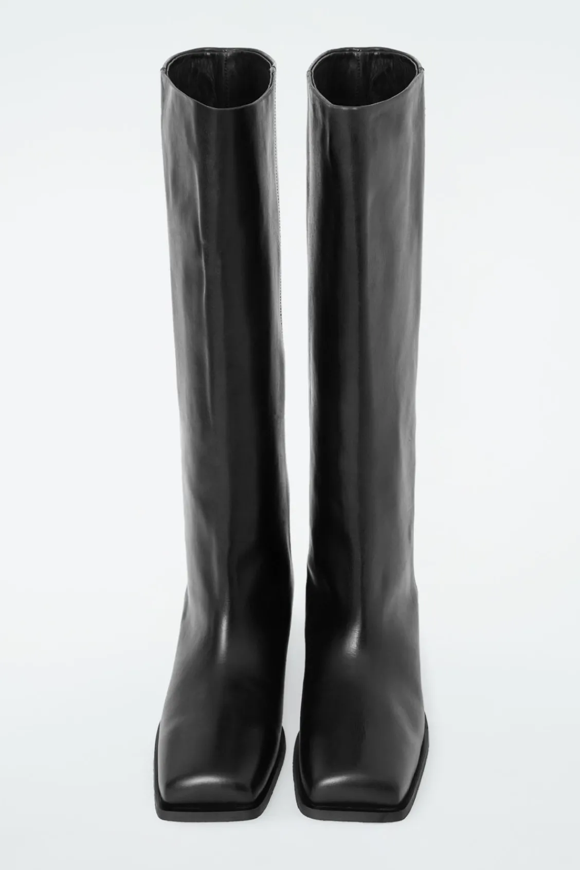 COS SQUARE-TOE LEATHER KNEE-HIGH BOOTS-Women Shoes