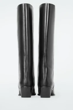COS SQUARE-TOE LEATHER KNEE-HIGH BOOTS-Women Shoes