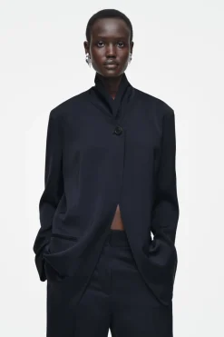 COS STAND-COLLAR SATIN TUXEDO BLAZER-Women Vests & Tailoring | Coats & Jackets