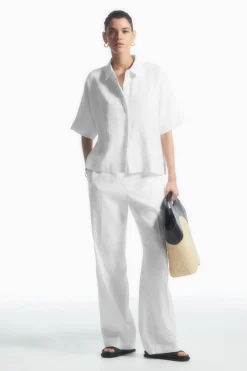 COS STRAIGHT-LEG TAILORED LINEN PANTS-Women Pants