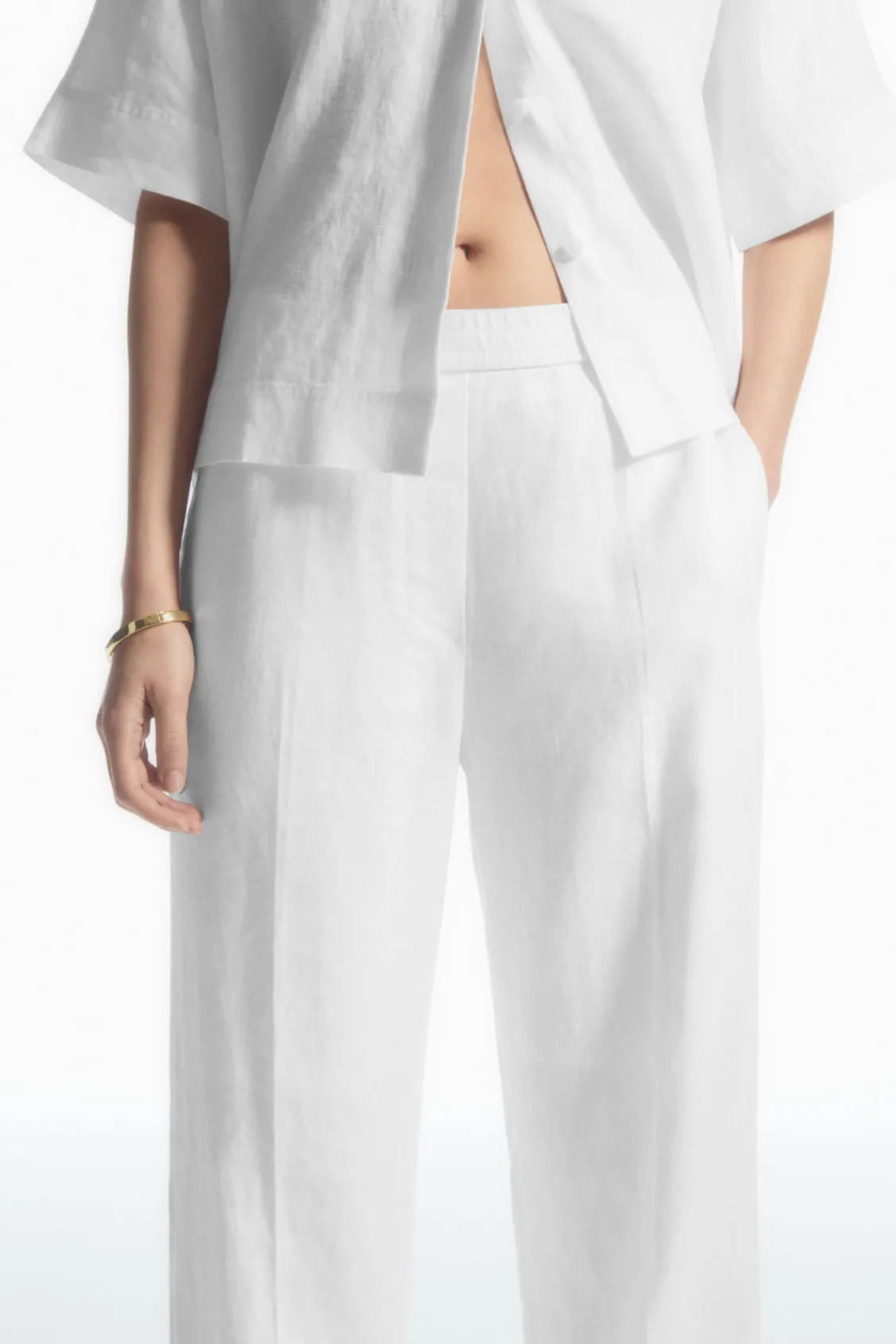COS STRAIGHT-LEG TAILORED LINEN PANTS-Women Pants