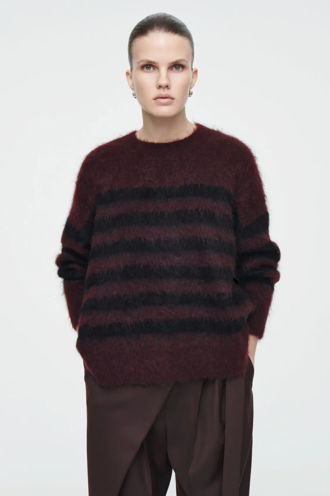 COS STRIPED BRUSHED-MOHAIR CREW-NECK SWEATER-Women Sweaters & Cardigans