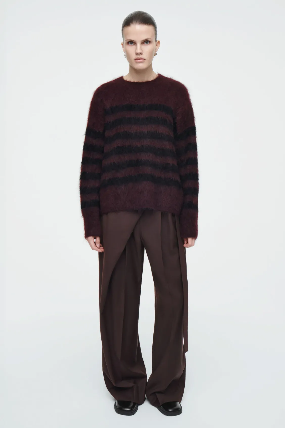 COS STRIPED BRUSHED-MOHAIR CREW-NECK SWEATER-Women Sweaters & Cardigans