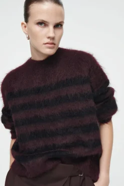 COS STRIPED BRUSHED-MOHAIR CREW-NECK SWEATER-Women Sweaters & Cardigans