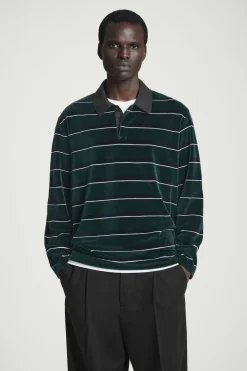 COS STRIPED VELVET LONG-SLEEVED POLO SHIRT- Polo Shirts