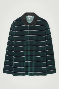 COS STRIPED VELVET LONG-SLEEVED POLO SHIRT- Polo Shirts