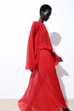 COS THE CRINKLED SILK-CHIFFON MAXI SKIRT-Women Skirts
