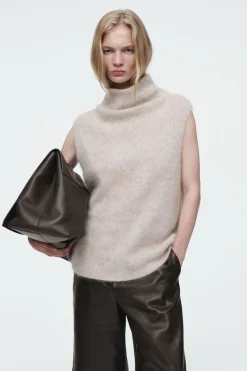 COS THE FUNNEL-NECK BRUSHED-CASHMERE TANK-Women Tops | Cashmere