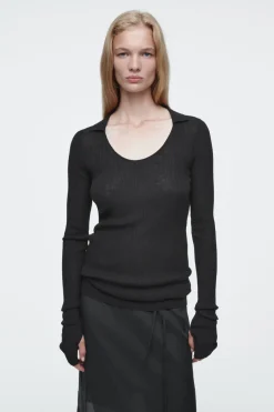 COS THE OPEN-COLLAR MERINO WOOL TOP-Women Tops | Sweaters & Cardigans