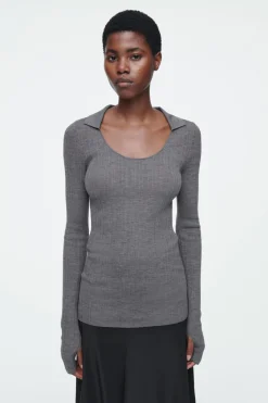 COS THE OPEN-COLLAR MERINO WOOL TOP-Women Tops | Sweaters & Cardigans