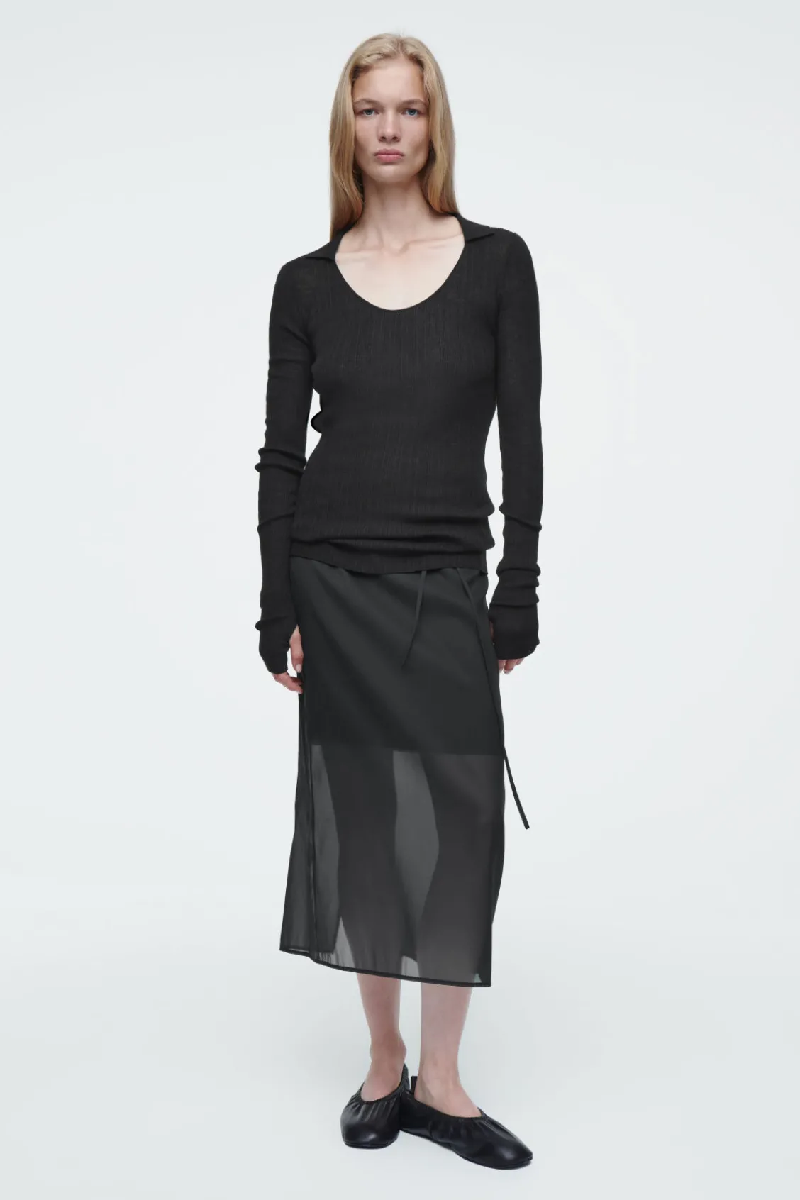 COS THE OPEN-COLLAR MERINO WOOL TOP-Women Tops | Sweaters & Cardigans