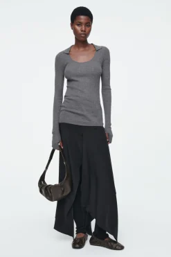 COS THE OPEN-COLLAR MERINO WOOL TOP-Women Tops | Sweaters & Cardigans