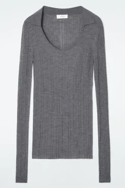 COS THE OPEN-COLLAR MERINO WOOL TOP-Women Tops | Sweaters & Cardigans