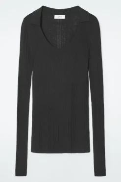 COS THE OPEN-COLLAR MERINO WOOL TOP-Women Tops | Sweaters & Cardigans