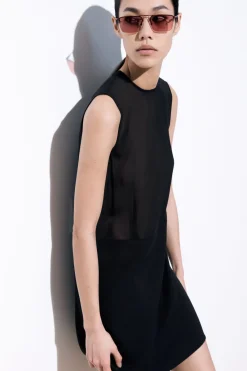 COS THE SHEER-PANEL SILK SHIFT DRESS-Women Dresses & Jumpsuits