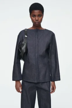 COS THE STRAIGHT-NECK RAW DENIM SHIRT-Women Shirts & Blouses | Tops