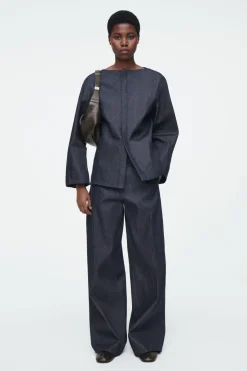 COS THE STRAIGHT-NECK RAW DENIM SHIRT-Women Shirts & Blouses | Tops