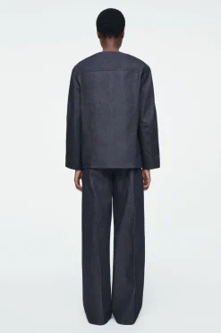 COS THE STRAIGHT-NECK RAW DENIM SHIRT-Women Shirts & Blouses | Tops