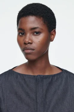 COS THE STRAIGHT-NECK RAW DENIM SHIRT-Women Shirts & Blouses | Tops