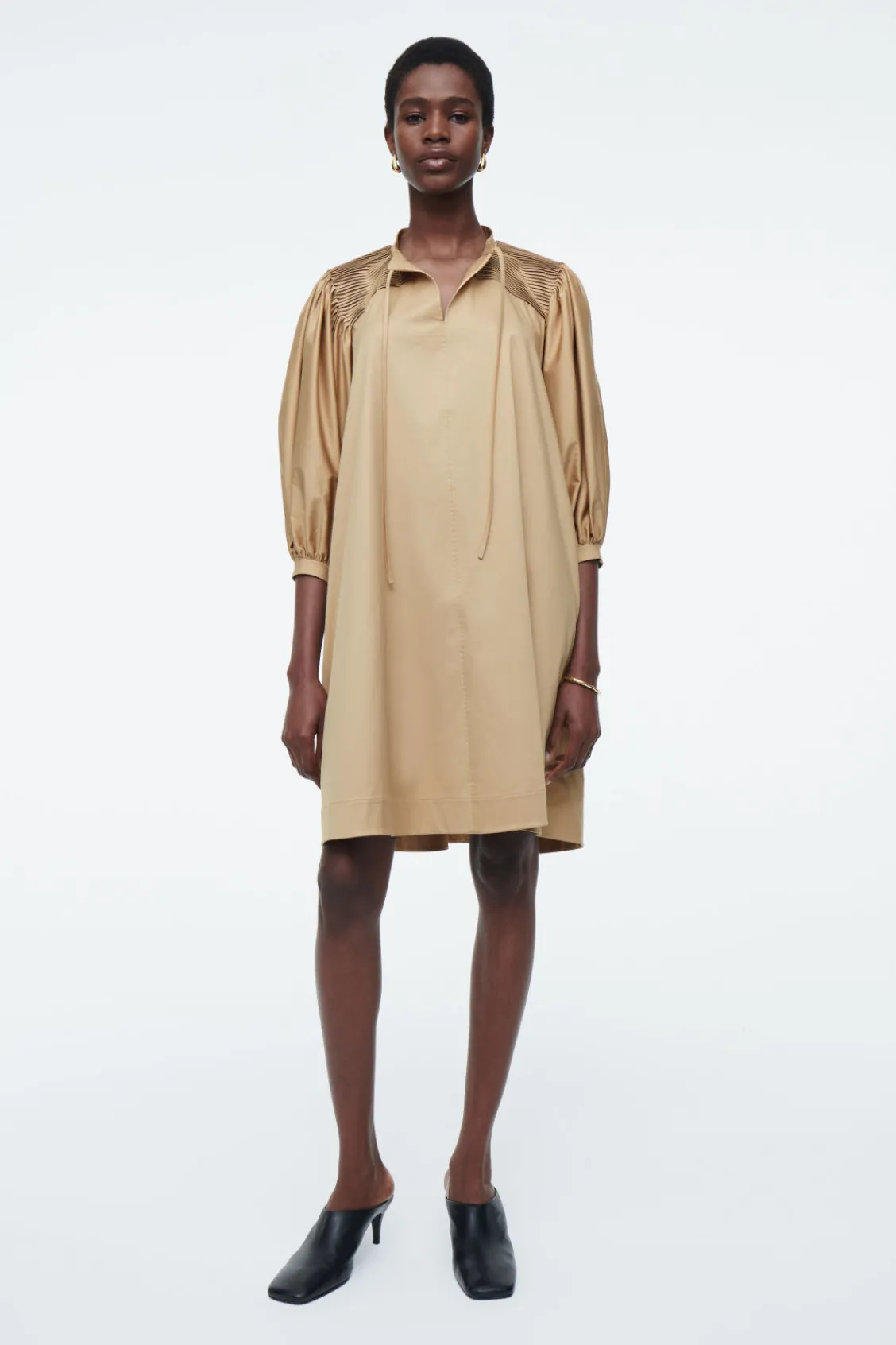 COS TIE-DETAIL PLEATED MINI DRESS-Women Dresses & Jumpsuits