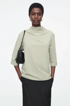 COS TIE-NECK JERSEY TOP-Women Tops
