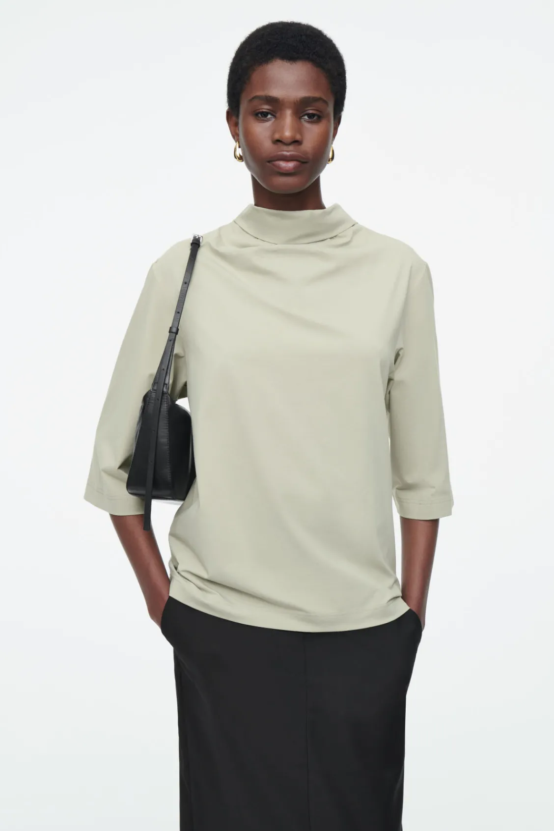 COS TIE-NECK JERSEY TOP-Women Tops