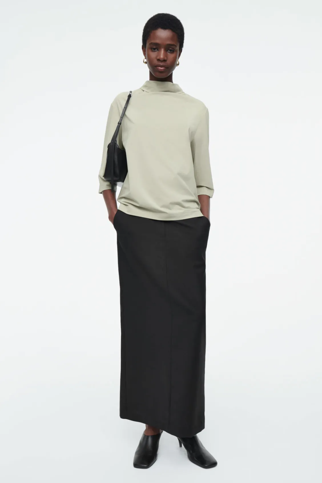 COS TIE-NECK JERSEY TOP-Women Tops