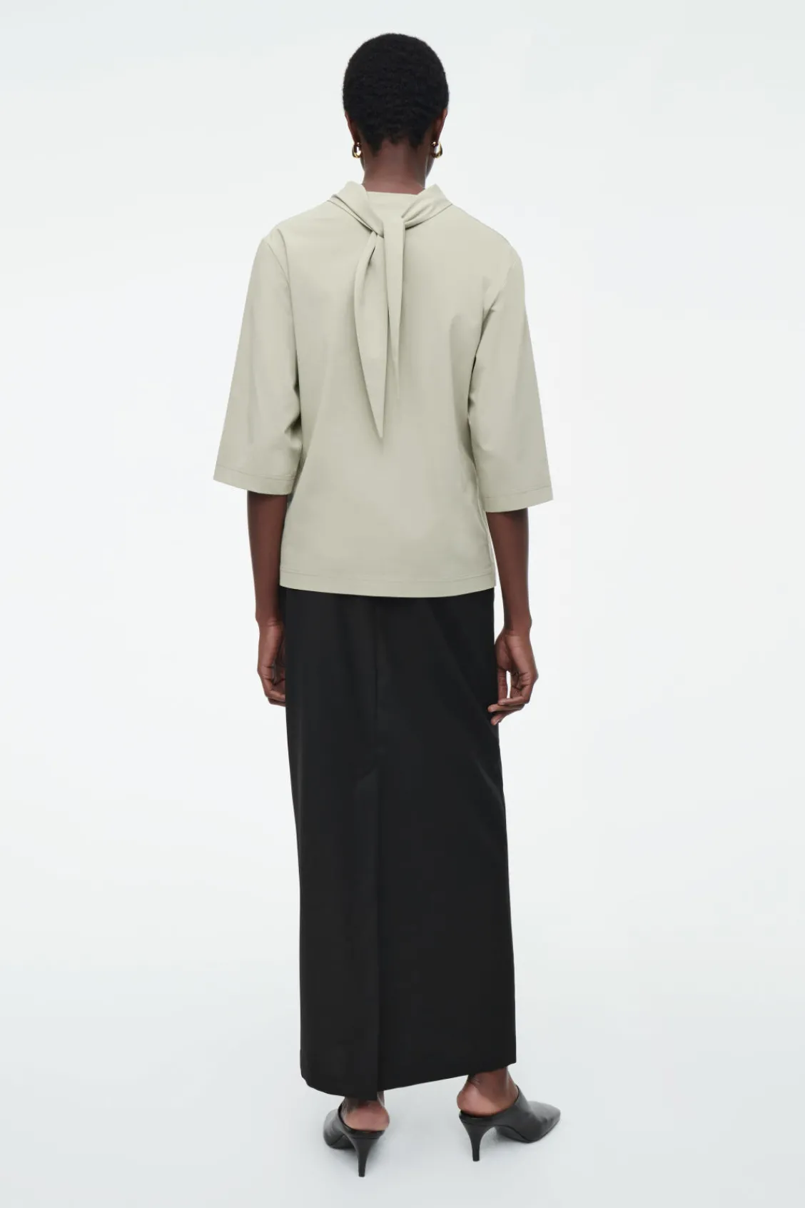 COS TIE-NECK JERSEY TOP-Women Tops