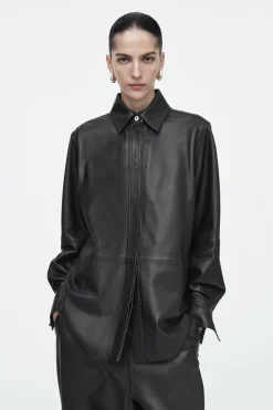COS TOPSTITCHED LEATHER SHIRT-Women Shirts & Blouses | Tops