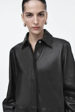 COS TOPSTITCHED LEATHER SHIRT-Women Shirts & Blouses | Tops