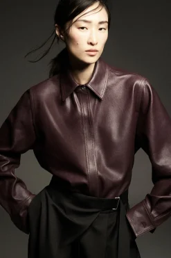 COS TOPSTITCHED LEATHER SHIRT-Women Shirts & Blouses | Tops