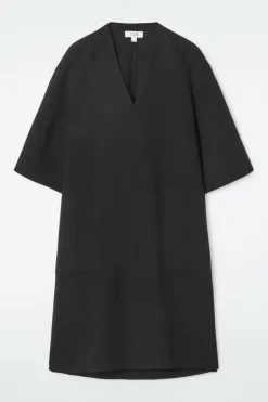 COS V-NECK DOUBLE-FACED WOOL DRESS-Women Dresses & Jumpsuits | Sweaters & Cardigans