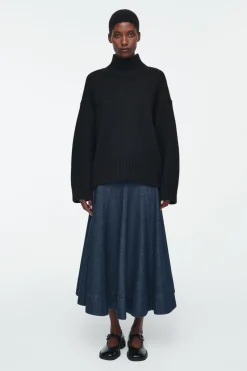 COS VOLUMINOUS A-LINE DENIM MIDI SKIRT-Women Skirts