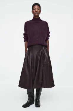 COS VOLUMINOUS A-LINE LEATHER MIDI SKIRT-Women Skirts