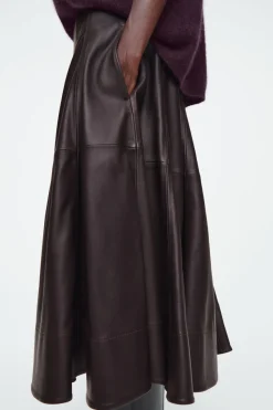 COS VOLUMINOUS A-LINE LEATHER MIDI SKIRT-Women Skirts