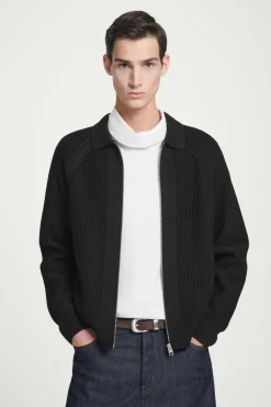 COS WAFFLE-KNIT MERINO WOOL BOMBER JAKCET- Sweaters & Cardigans | Coats & Jackets