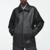 COS WAISTED LEATHER TRUCKER JACKET-Women Coats & Jackets