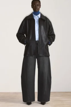 COS WAISTED LEATHER TRUCKER JACKET-Women Coats & Jackets
