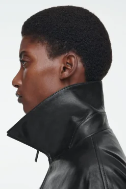 COS WAISTED LEATHER TRUCKER JACKET-Women Coats & Jackets